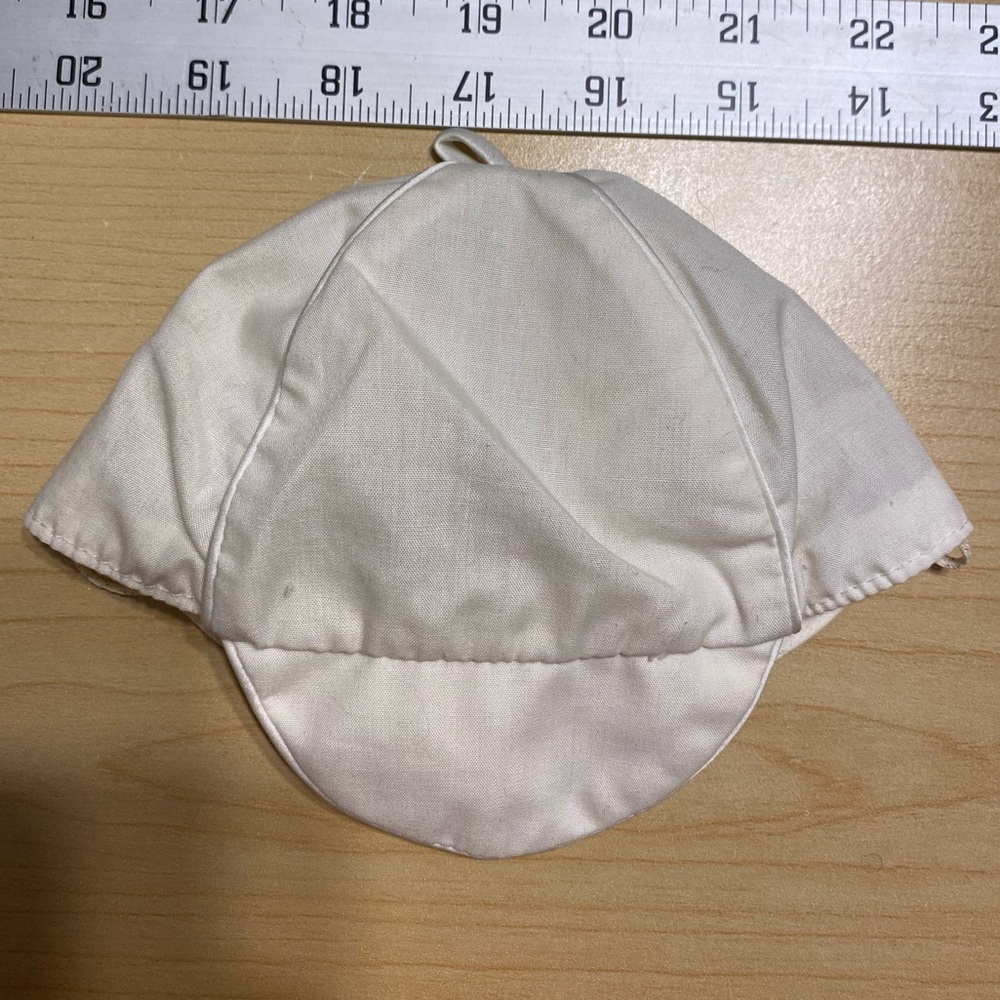 70s Newborn Baby Cap With Satin Trim Ivory Vintage 1977